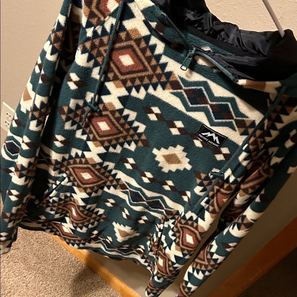 Men's Teal Aztec Fleece Pullover Hoodie - Mountain Creek